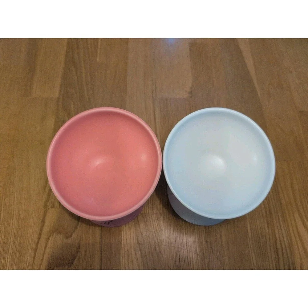Cat Food Bowl Set Tilted Elevated White & Pink Ceramic Cute!! 5